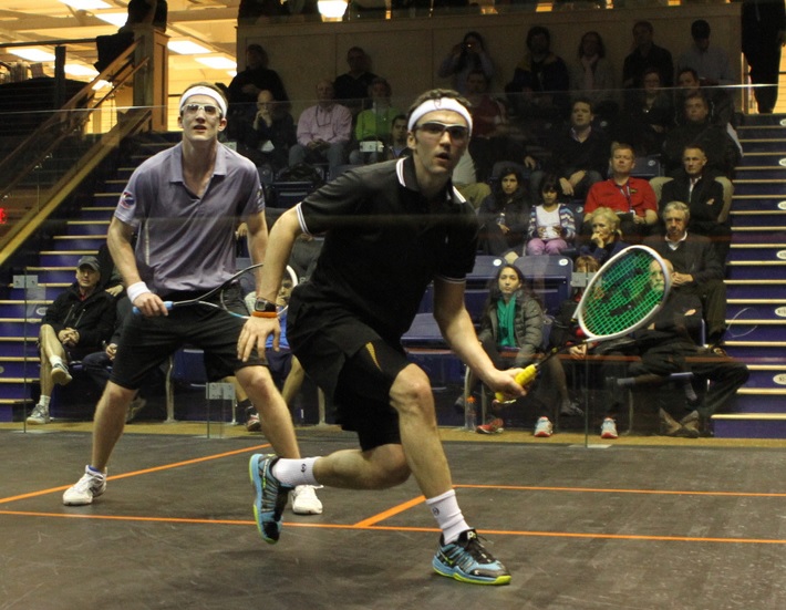 Chris Hanson (right) playing Rochester six seed, Todd Harrity, at the 2013 U.S. Championships.