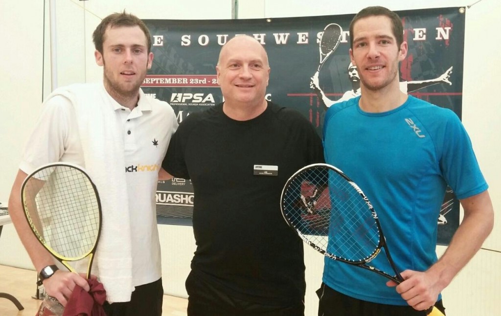 L-R: Ryan Cuskelly (L), was also top seed in the last Life Time Grand Prix event, the Phoenix Open, which he won. Cuskelly (L) is pictured here with Phoenix Open Tournament Director Lee Knox (middle), and finalist Martin Knight. (image: Phoenix Open)