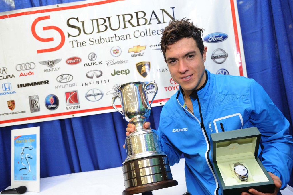 Rodriguez celebrates with Motor City trophy and Rolex (Image: Bryan Mitchell) 
