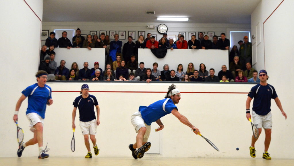 Round Hill Club professional Steve Scharff & partner Bernardo Samper take on Damien Mudge & Ben Gould on Scharff's home court. L-R: Scharff, Gould, Samper, Mudge. 