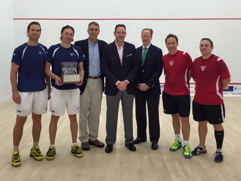 Tournament organizers with champions Damien Mudge & Ben Gould (L) and finalists Clive Leach & John Russell. 