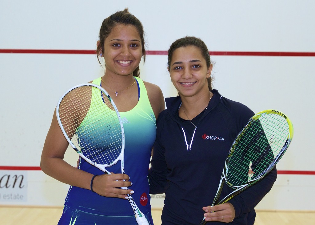 Palikal (L) and El Welily before their Carol Weymuller first round match. (image: Jean Ervasti)