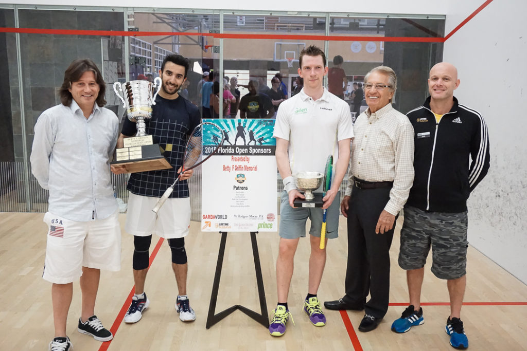 L-R: Andre Maur (Life Time Tour Director), Vikram Malhotra, Arthur Gaskin, Joe Griffin and Peter Cheshire (Tournament Director)