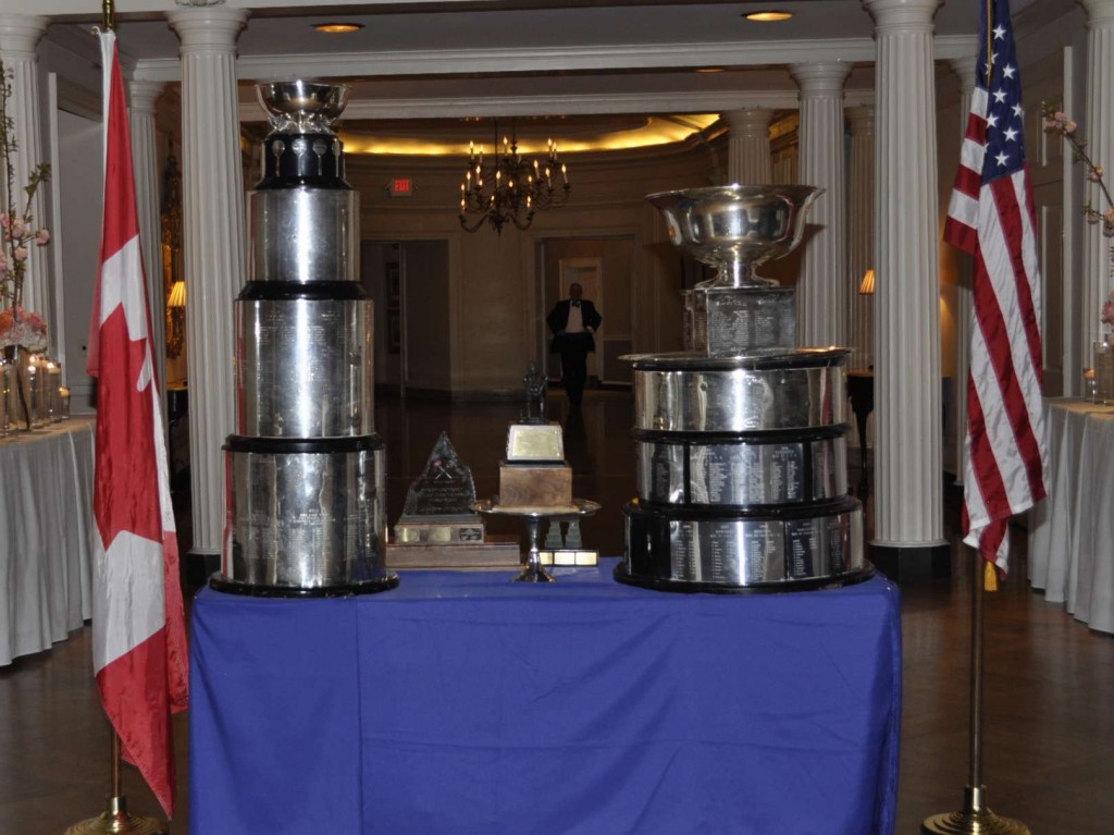 The Grant Trophy,  CrawfordCup,  Lawrence-Wilkins Trophy,  Eric R. Finkelman Award for questionable behavior,  and Lapham Cup. (left to right)