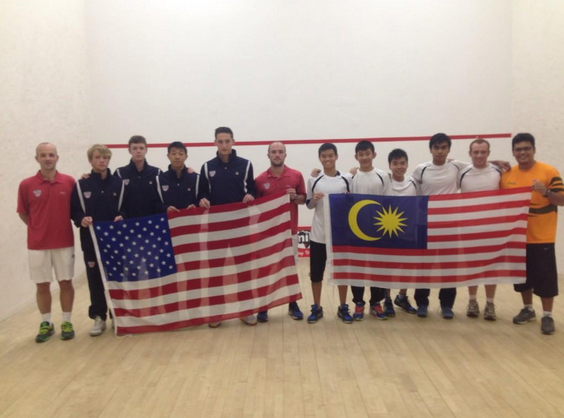 Team USA and Team Malaysia before their playoff match, Monday