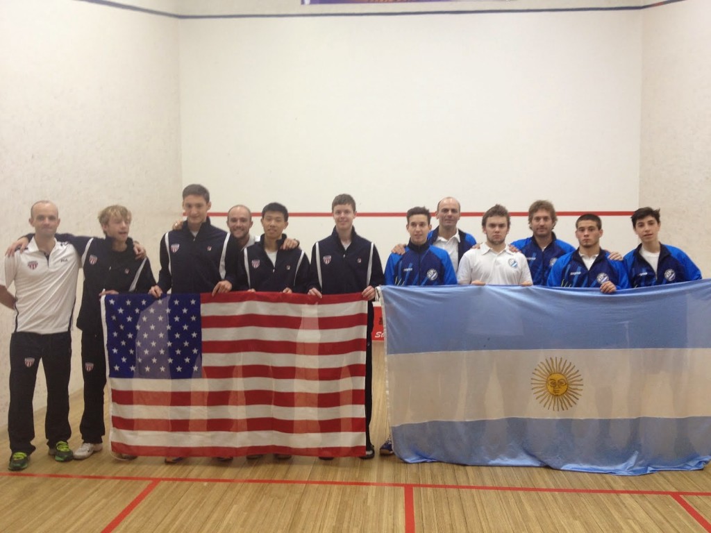 Team USA and Argentina before their first match of the Junior Men's Team Competition. 