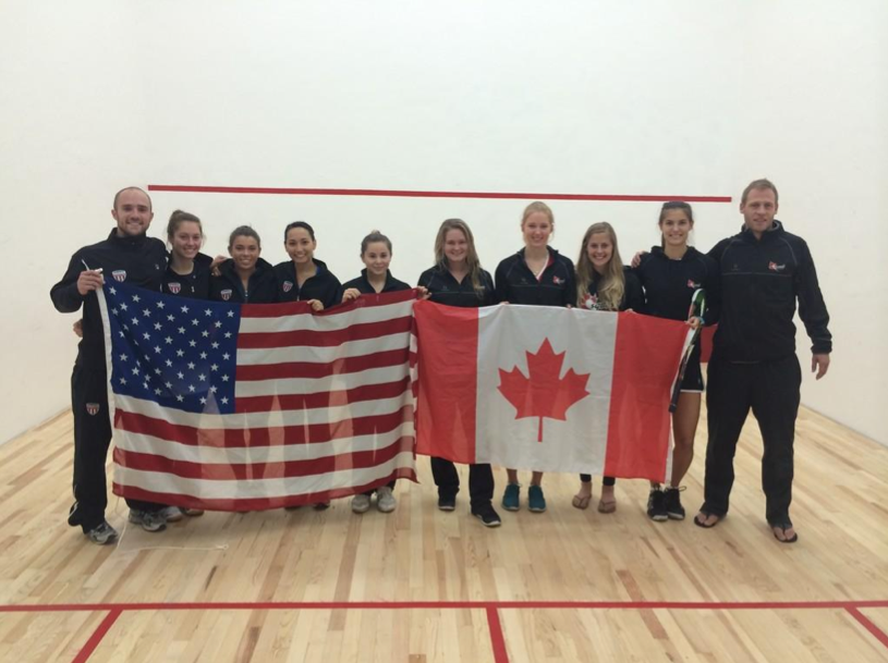 Teams USA and Canada ahead of Saturday's gold medal match.