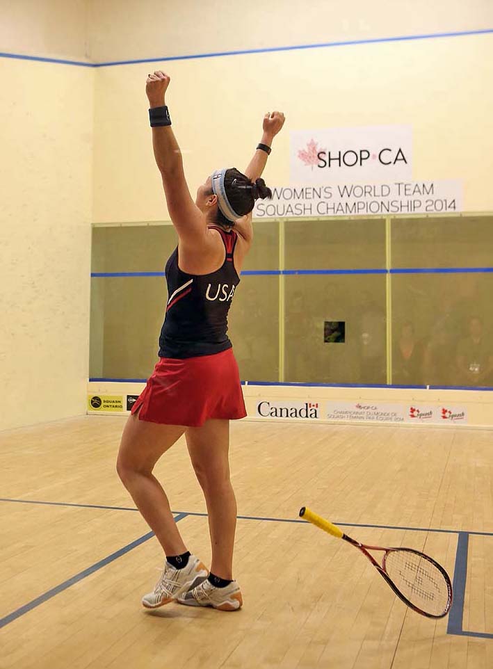 Amanda Sobhy moments after earning Team USA fifth place. (image: Steve Line/squashpics.com)