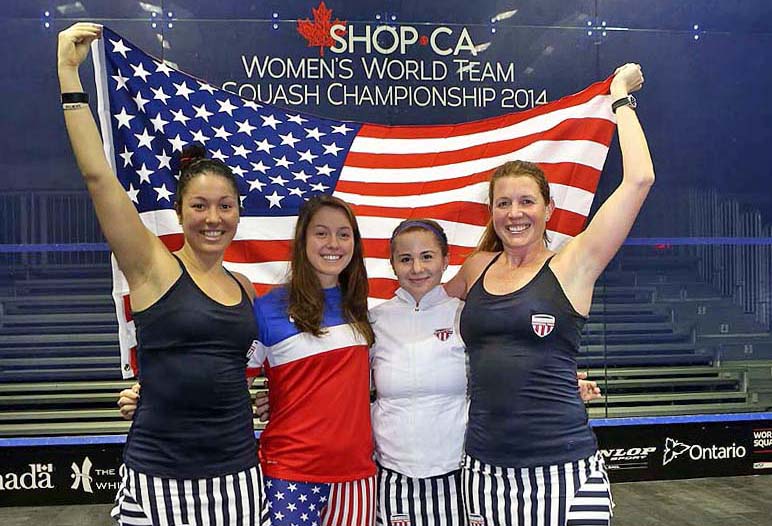 L-R: Amanda Sobhy,  Sabrina Sobhy,  Olivia Blatchford,  Natalie Grainger)