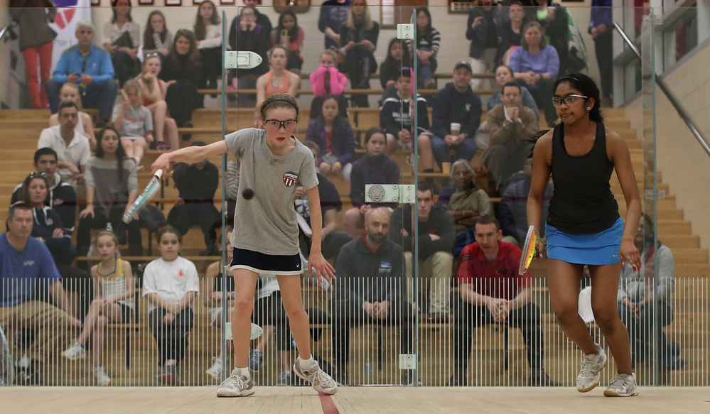 Stefanoni (L) competing in the Girls' U13 national final.  