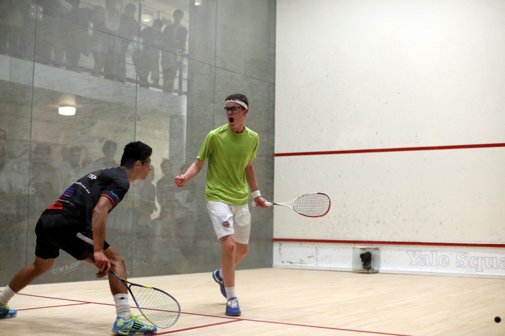 Timmy Brownell (R) celebrates winning match ball against Gomez Dominguez. 
