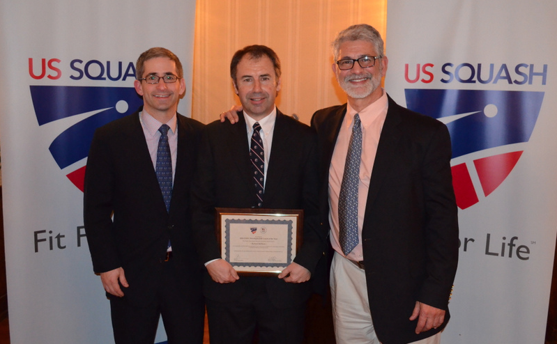 L-R: US Squash President & CEO Kevin Klipstein,  Richard Millman,  and Ganek Family US Squash Head National Coach. 