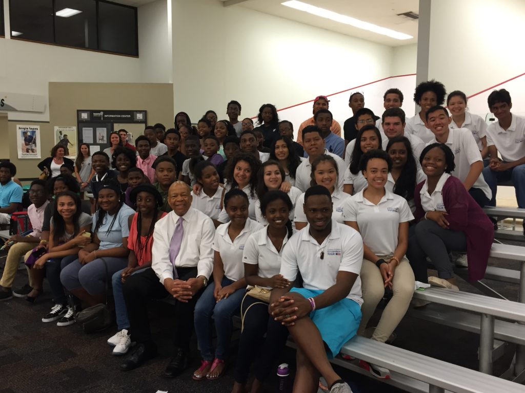 Congressman Cummings (front row, center) with SquashWise and NUSEA Citizenship Tour students.