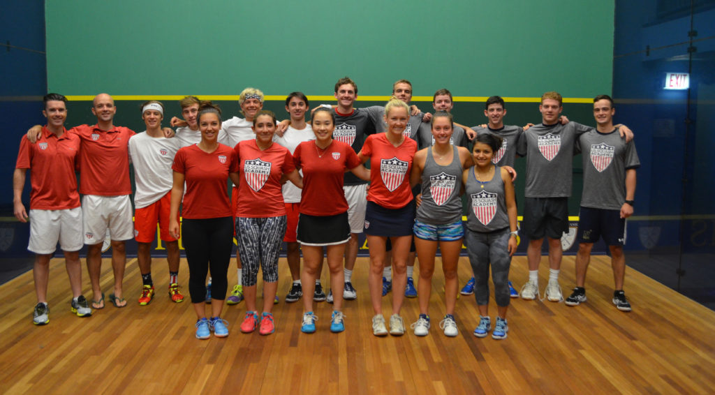 The Team USA World Junior Championships squad and prospective EAP players during the US Squash Academy.